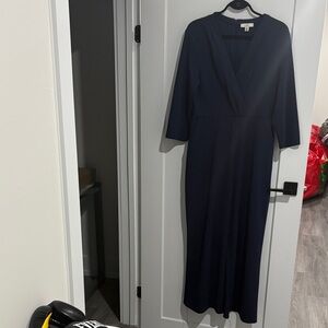 Halston Heritage Deep Blue Long pant jumper. Three quarter length sleeves.